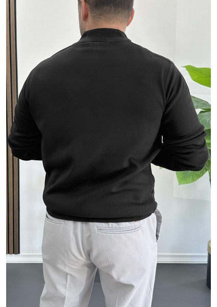 Erkek Yarım Fermuarlı Normal Kalıp Kazak Siyah EDW411 modelleri