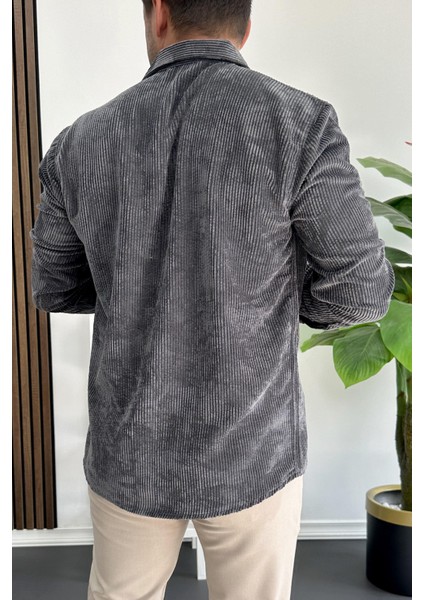 Erkek Kadife Kumaş Gömlek Füme EDW415 modelleri