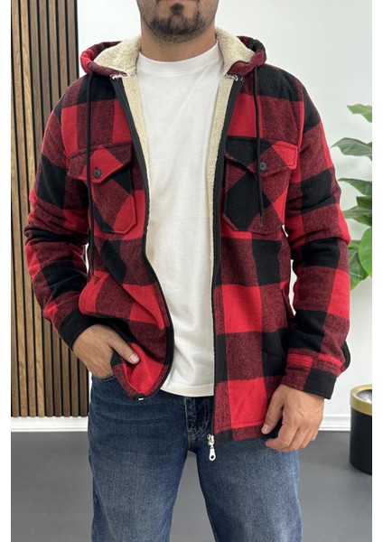 Erkek Içi Kürklü Kapüşonlu Ceket Kırmızı EDW418