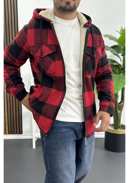 Erkek Içi Kürklü Kapüşonlu Ceket Kırmızı EDW418 fiyatları