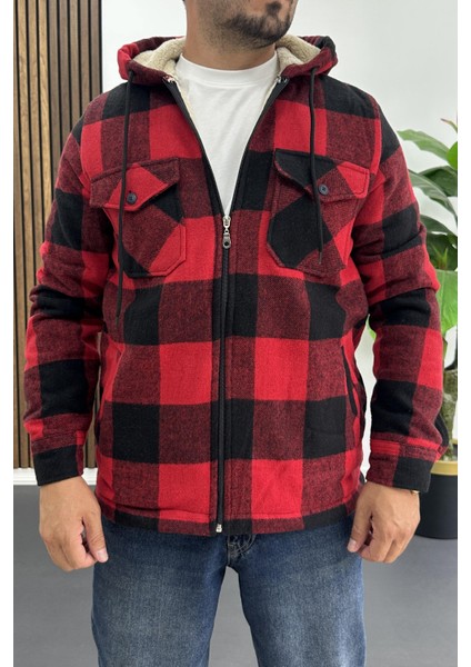 Erkek Içi Kürklü Kapüşonlu Ceket Kırmızı EDW418 modelleri