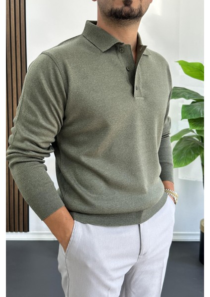 Erkek Düğmeli Polo Yaka Kazak Yeşil EDW231 fiyatları