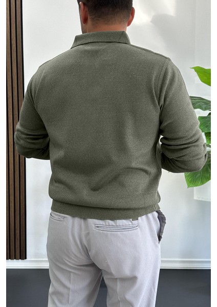 Erkek Düğmeli Polo Yaka Kazak Yeşil EDW231 modelleri