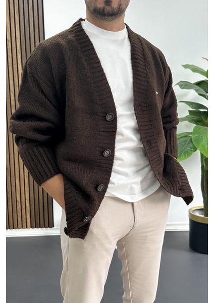 Erkek Düğmeli Rahat Kesim Hırka Kahverengi EDW416 fiyatları