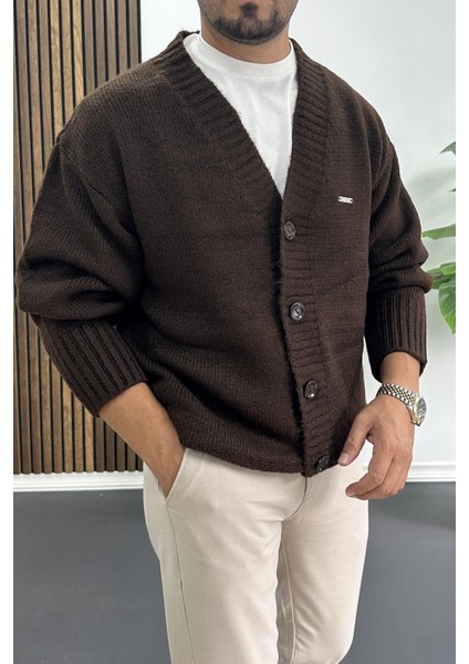 Erkek Düğmeli Rahat Kesim Hırka Kahverengi EDW416 modelleri