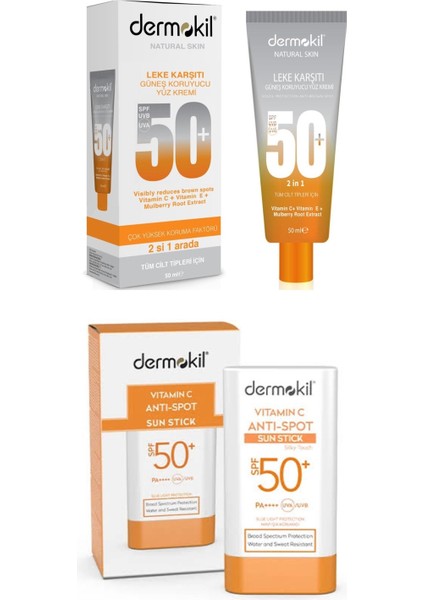 Leke Karşıtı Spf 50+ Güneş Kremi 50 Ml+ Vitamin C Anti-Spot Sun Stick Spf 50+ Stick 20 G