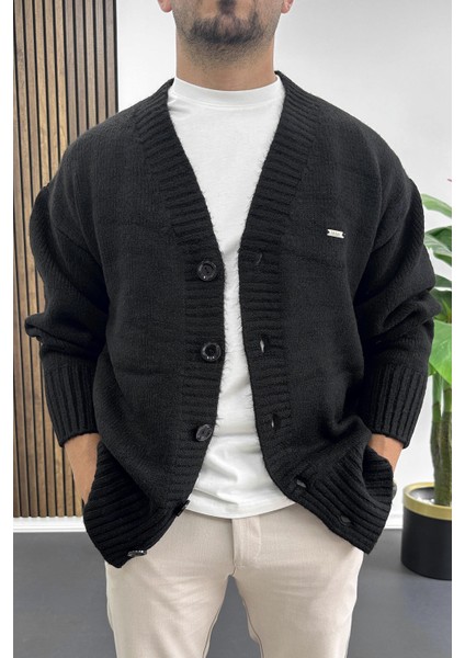 Erkek Düğmeli Rahat Kesim Hırka Siyah EDW416