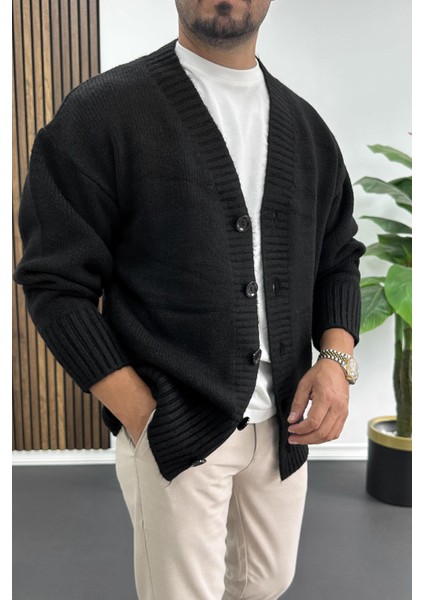 Erkek Düğmeli Rahat Kesim Hırka Siyah EDW416 fiyatları