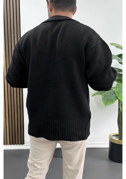 Erkek Düğmeli Rahat Kesim Hırka Siyah EDW416 modelleri