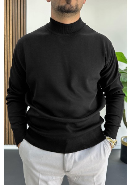 Erkek Yarım Balıkçı Normal Kalıp Kazak Siyah EDW409