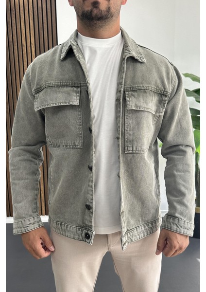 Erkek Slim Fit Kot Ceket Yeşil EDW414