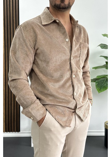 Erkek Kadife Kumaş Gömlek Açık Kahverengi EDW415 fiyatları