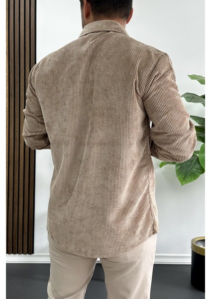 Erkek Kadife Kumaş Gömlek Açık Kahverengi EDW415 modelleri