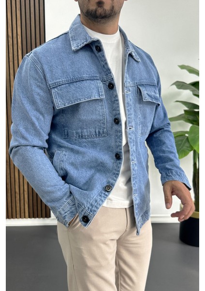 Erkek Slim Fit Kot Ceket Mavi EDW414