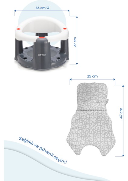 Babyjem Önden Açılır Banyo ve Mama Oturağı Beyaz Minderi 2'li Set