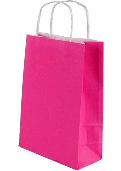 Çanta Beyaz Kraft 18X24X9 cm Burgu Sap Pembe 50 Adet