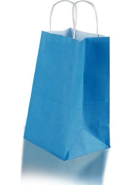 Çanta Beyaz Kraft 25X31X12 cm Burgu Sap Mavi 50 Adet
