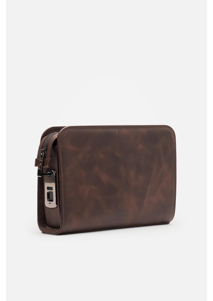 Mafı Imza %100 Hakiki Kahverengi Deri Biyometrik El Çantası (Parmak Izi Kilitli)