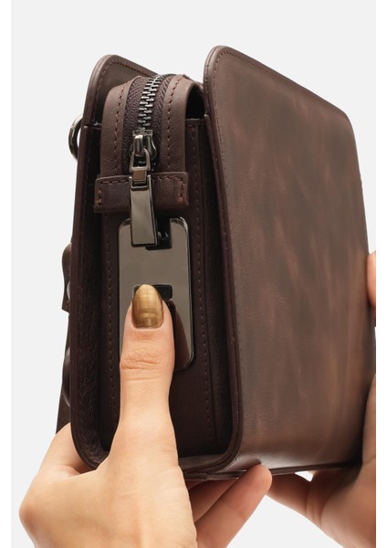 Mafı Imza %100 Hakiki Kahverengi Deri Biyometrik El Çantası (Parmak Izi Kilitli) indirimleri