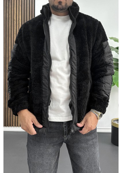 Erkek Normal Kalıp Peluş Mont Siyah EDW417