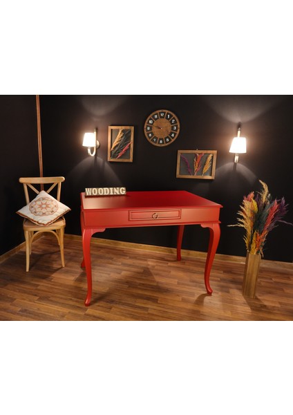 120 cm Çekmeceli Masif Kırmızı Çalışma Masası