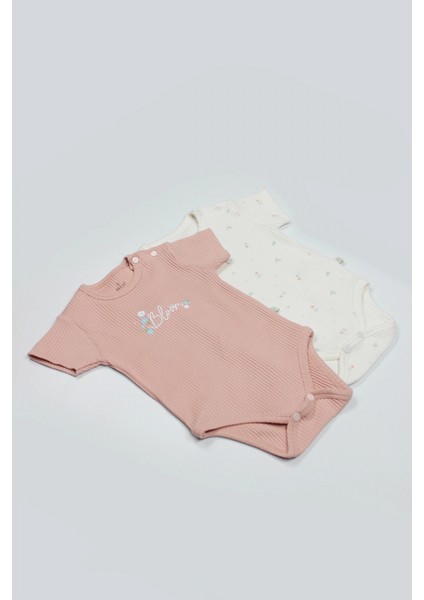 Bistyle Flying Bloom White Yarım Kol 2'li Body 17118 Ekru Gül Kurusu