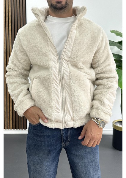 Erkek Normal Kalıp Peluş Mont Beyaz EDW417