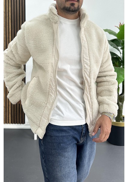 Erkek Normal Kalıp Peluş Mont Beyaz EDW417 modelleri
