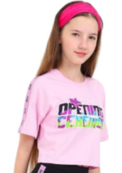 Kız Çocuk Opening Yazılı Crop Model Pembe Tişört fiyatları