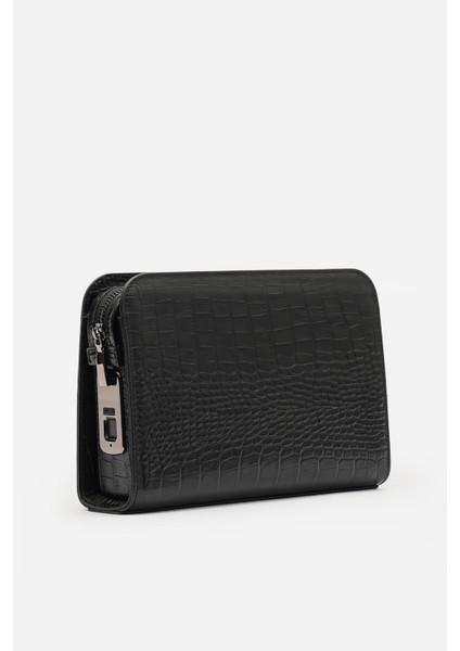 Mafı Imza %100 Hakiki Siyah Croco Deri Biyometrik El Çantası (Parmak Izi Kilitli)