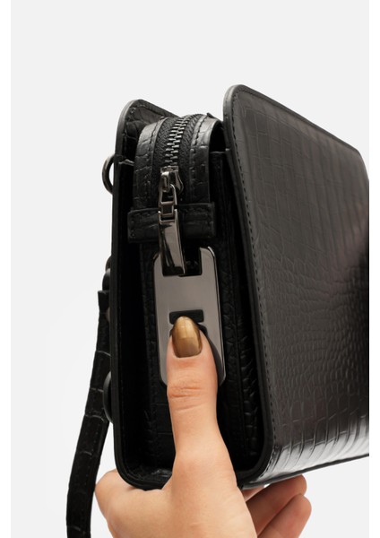 Mafı Imza %100 Hakiki Siyah Croco Deri Biyometrik El Çantası (Parmak Izi Kilitli) indirimleri