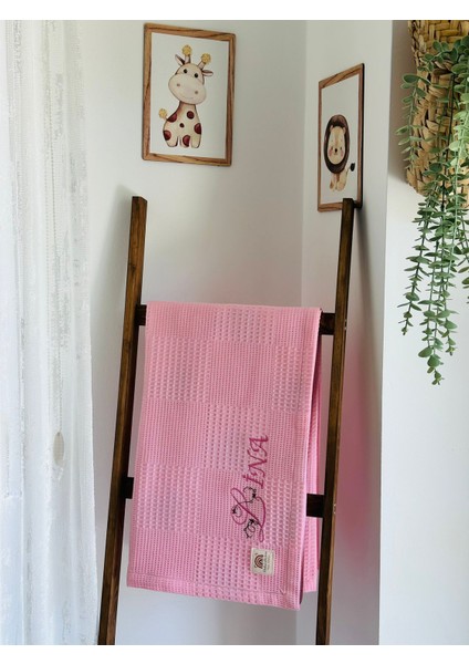 Ftbabycollection Çift Taraflı Kişiye Özel Isim Nakışlı Waffle Pike & Müslin Bebek Battaniyesi 90X100 CM Fil fiyatları