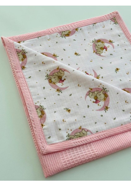 Ftbabycollection Çift Taraflı Kişiye Özel Isim Nakışlı Waffle Pike & Müslin Bebek Battaniyesi 90X100 CM Fil indirimleri