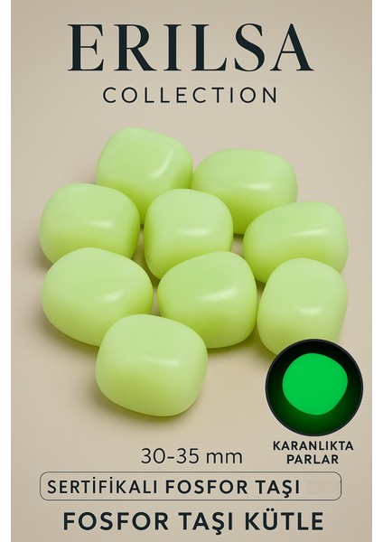 Sertifikalı Fosfor Taşı Kütle 30-35 mm - Gece Parlayan Doğal Dekoratif Taş