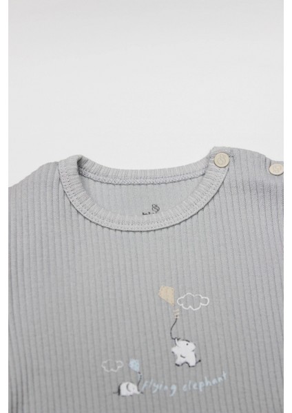 Bistyle Flying Elephant Yarım Kol 2'li Body 17116 Ekru Gri