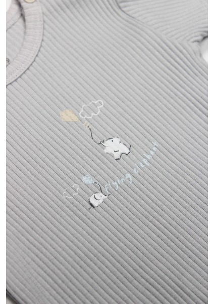 Bistyle Flying Elephant Yarım Kol 2'li Body 17116 Ekru Gri