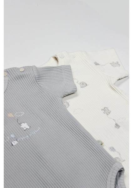 Bistyle Flying Elephant Yarım Kol 2'li Body 17116 Ekru Gri