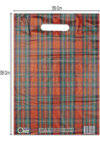 No:2 (26*38) Kırmızı Ekose Desenli Takviyeli Elgeçme Poşet 50 Adet