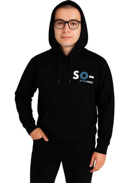 Erkek Çocuk Önü Arkası Spooky Yazı Desenli Kapüşonlu Siyah Renk Sweatshirt