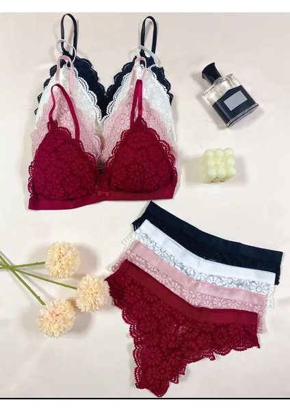 Dantelli Bordo Iç Çamasır Takımı