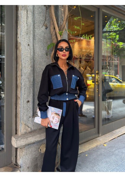 Denim Detaylı Şık Ikili Takım – Sokak Modasının Yeni Yıldızı