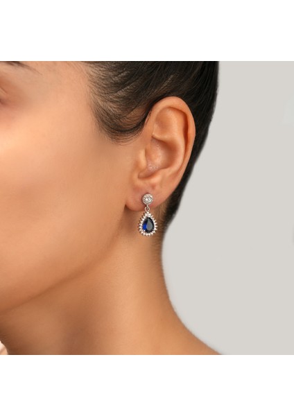 925 Ayar Rodyum Kaplama Damla Safir Taşlı Gümüş Küpe fiyatları