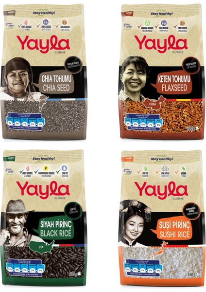 Gurme Chia/keten/sushi/siyah Pirinç 500 gr 4’lü Set