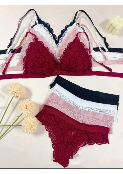 Dantelli Bordo Iç Çamasır Takımı