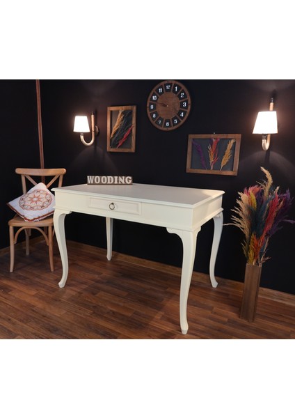 120 cm Çekmeceli Masif Krem Çalışma Masası