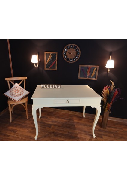 120 cm Çekmeceli Masif Krem Çalışma Masası modelleri