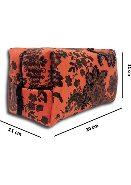 El Yapımı Boncuk İşlemeli Organizer Çanta - Neopren Kumaş - Fermuarlı - Çok amaçlı -Makyaj / Kalemlik / Seyahat Çantası (20x11x11 cm) - Geniş Boy fiyatları