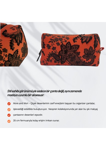 El Yapımı Boncuk İşlemeli Organizer Çanta - Neopren Kumaş - Fermuarlı - Çok amaçlı -Makyaj / Kalemlik / Seyahat Çantası (20x11x11 cm) - Geniş Boy fırsatları