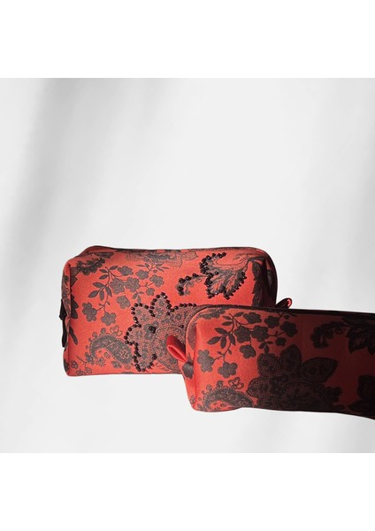 El Yapımı Boncuk İşlemeli Organizer Çanta - Neopren Kumaş - Fermuarlı - Çok amaçlı -Makyaj / Kalemlik / Seyahat Çantası (20x11x11 cm) - Geniş Boy