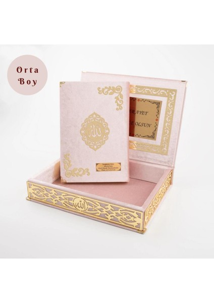 Raşel Kutulu Hediyelik Kuran-I Kerim (Orta Boy, Bebe Pembe, Şems Lafzatullah Gold Pleksi) modelleri